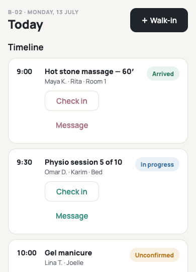 Flexa Business — today's timeline
