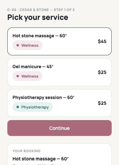Book — pick your service