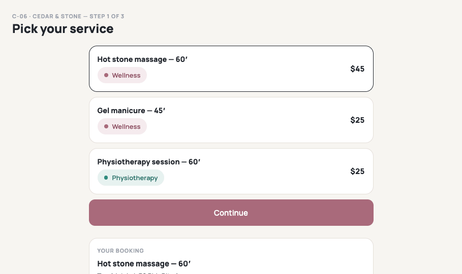 Three-step client booking